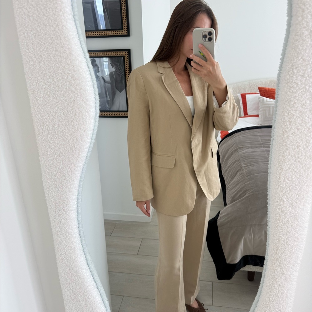 H&M Sand-Tone Linen-Blend Blazer & Pants Set